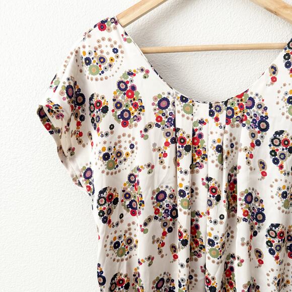 BALCONY | White Mod Floral Dress Side Pockets Bow Front Y2K Style | Size Medium - Picture 2 of 9